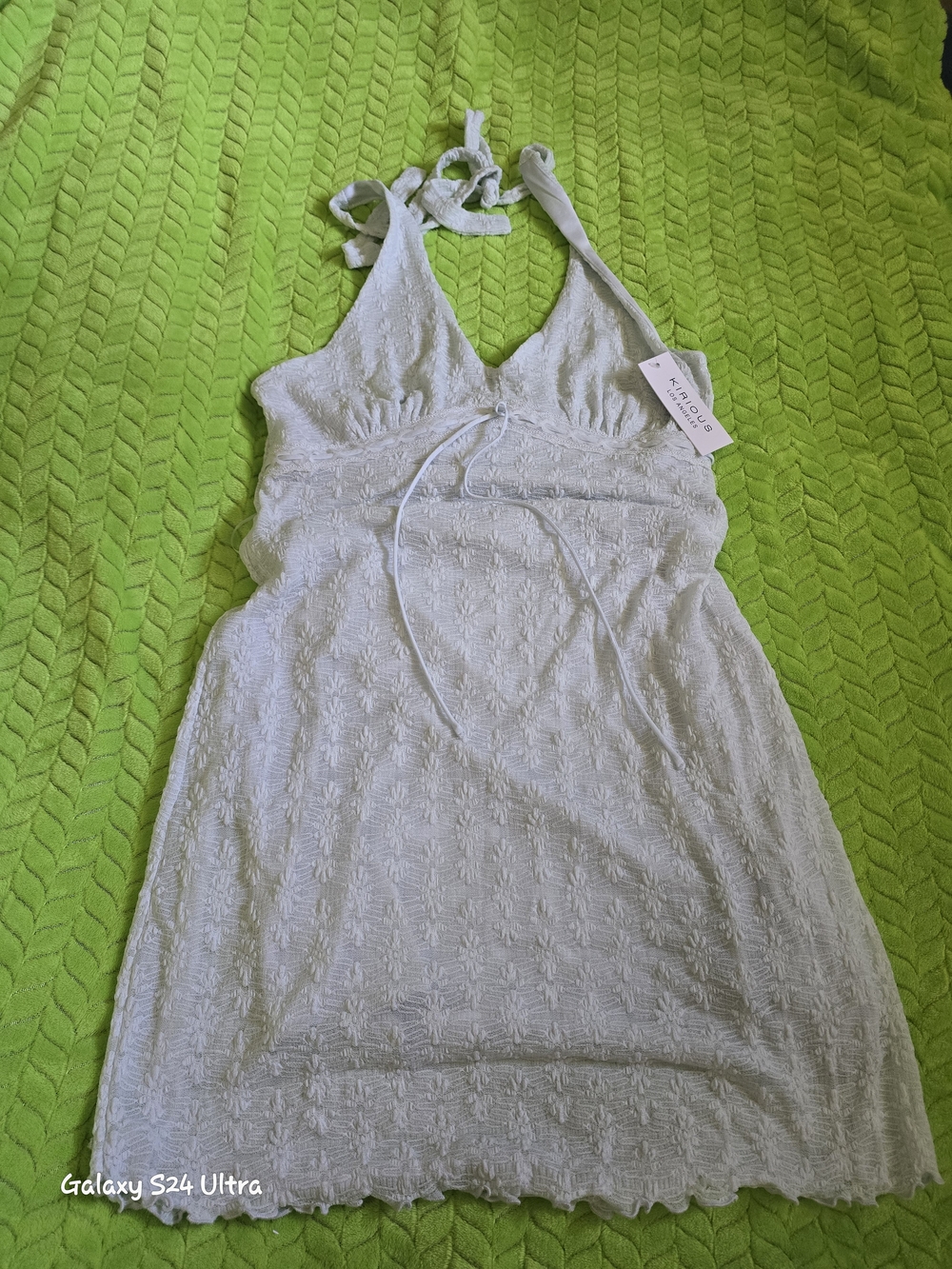 iris Textured White Halter Dress
